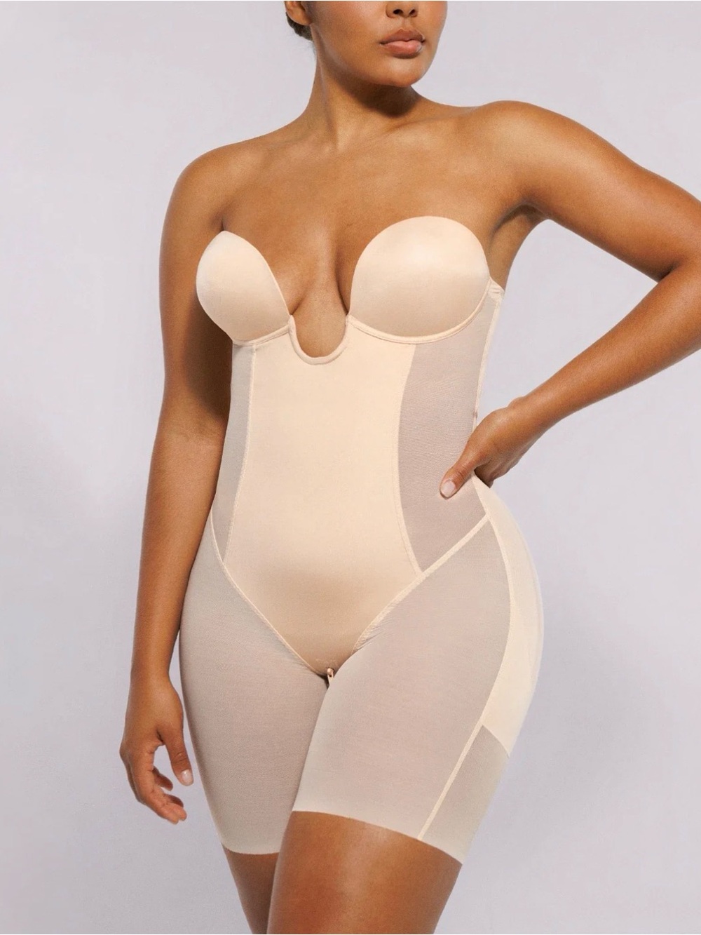 Strapless High-Waist Shapewear Bodysuit - Nude